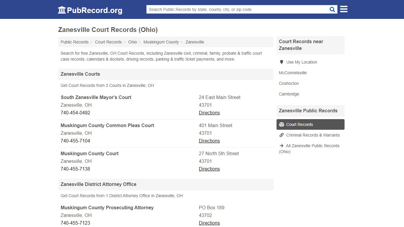 Free Zanesville Court Records (Ohio Court Records) - PubRecord.org